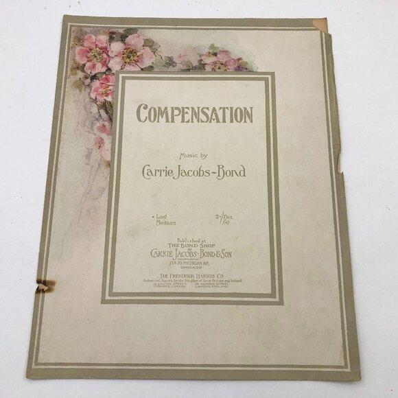 Compensation by Carrie Jacobs-Bond Antique Sheet Music 1914 Low Medium Voice - Picture 1 of 5